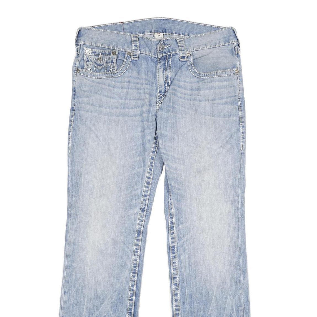 TRUE RELIGION Mens Jeans Blue Regular Straight Denim Light W34 L34 Zip Cotton