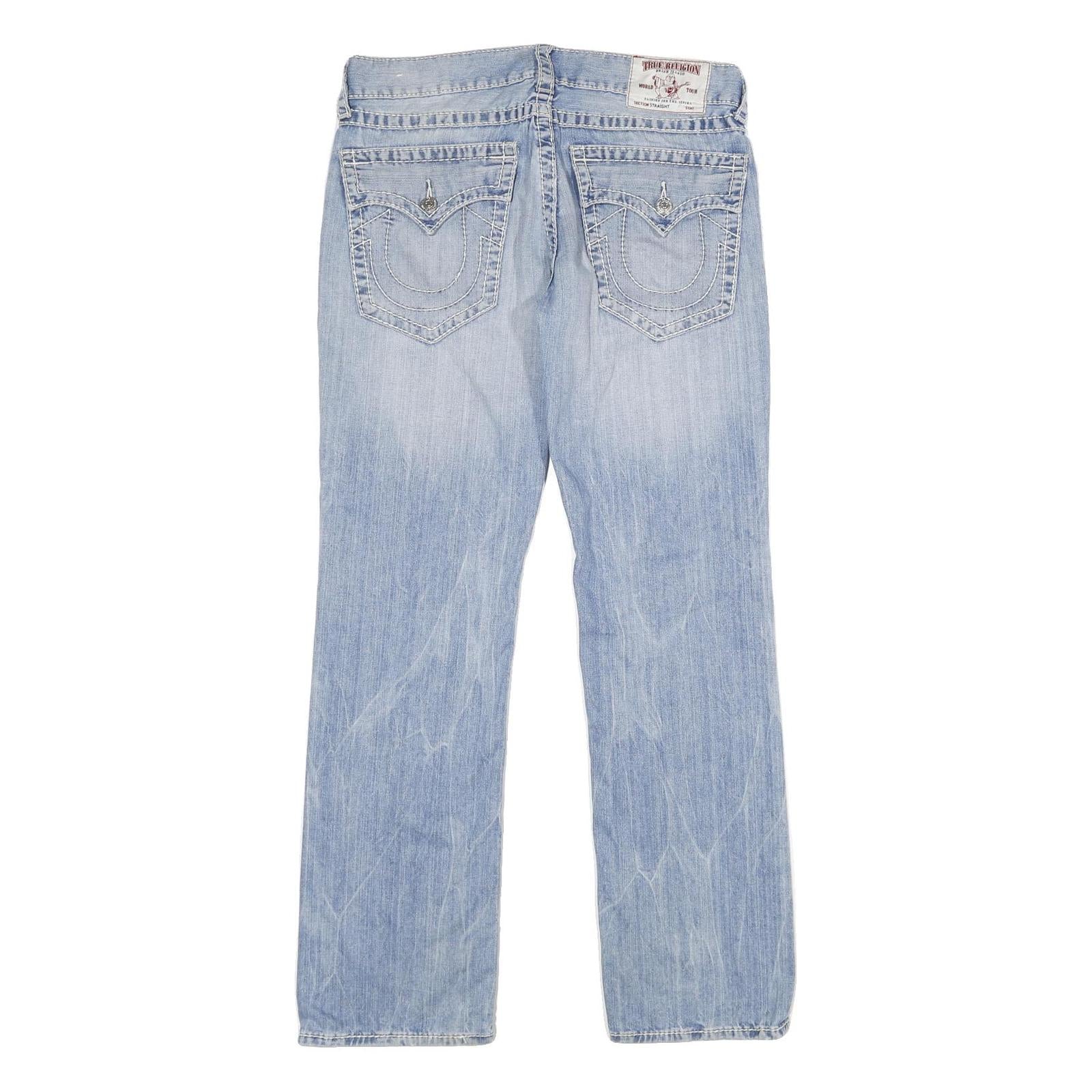 TRUE RELIGION Mens Jeans Blue Regular Straight Denim Light W34 L34 Zip Cotton