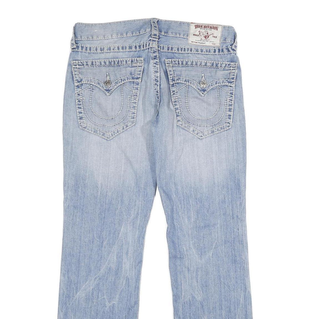 TRUE RELIGION Mens Jeans Blue Regular Straight Denim Light W34 L34 Zip Cotton