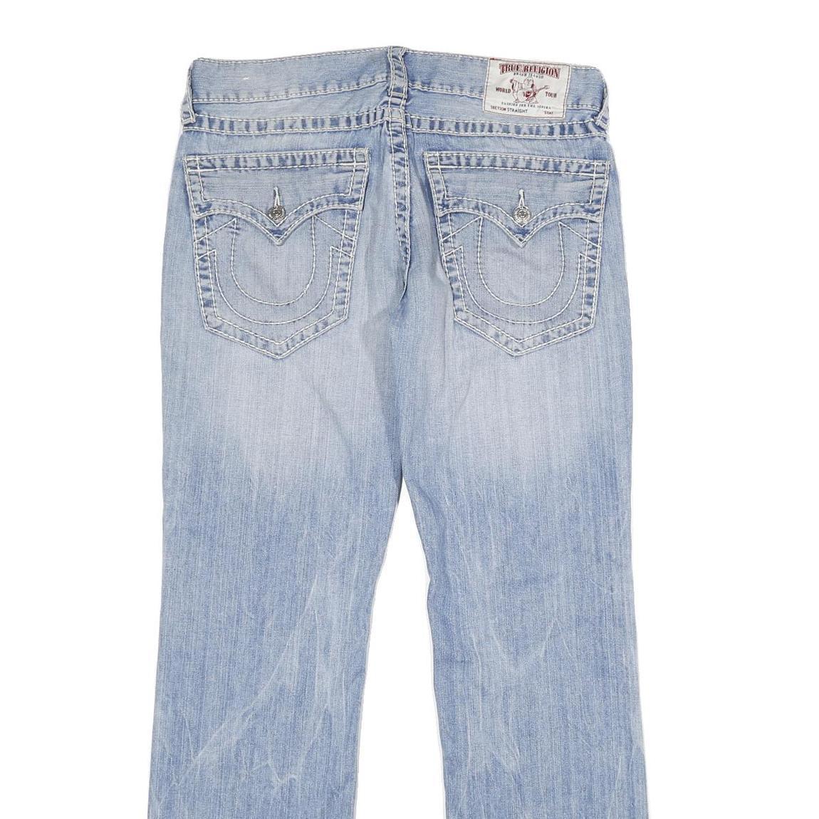 TRUE RELIGION Mens Jeans Blue Regular Straight Denim Light W34 L34 Zip Cotton