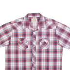 WRANGLER Mens Blue Red & White Plaid Shirt L Classic Cotton Blend Short Sleeve