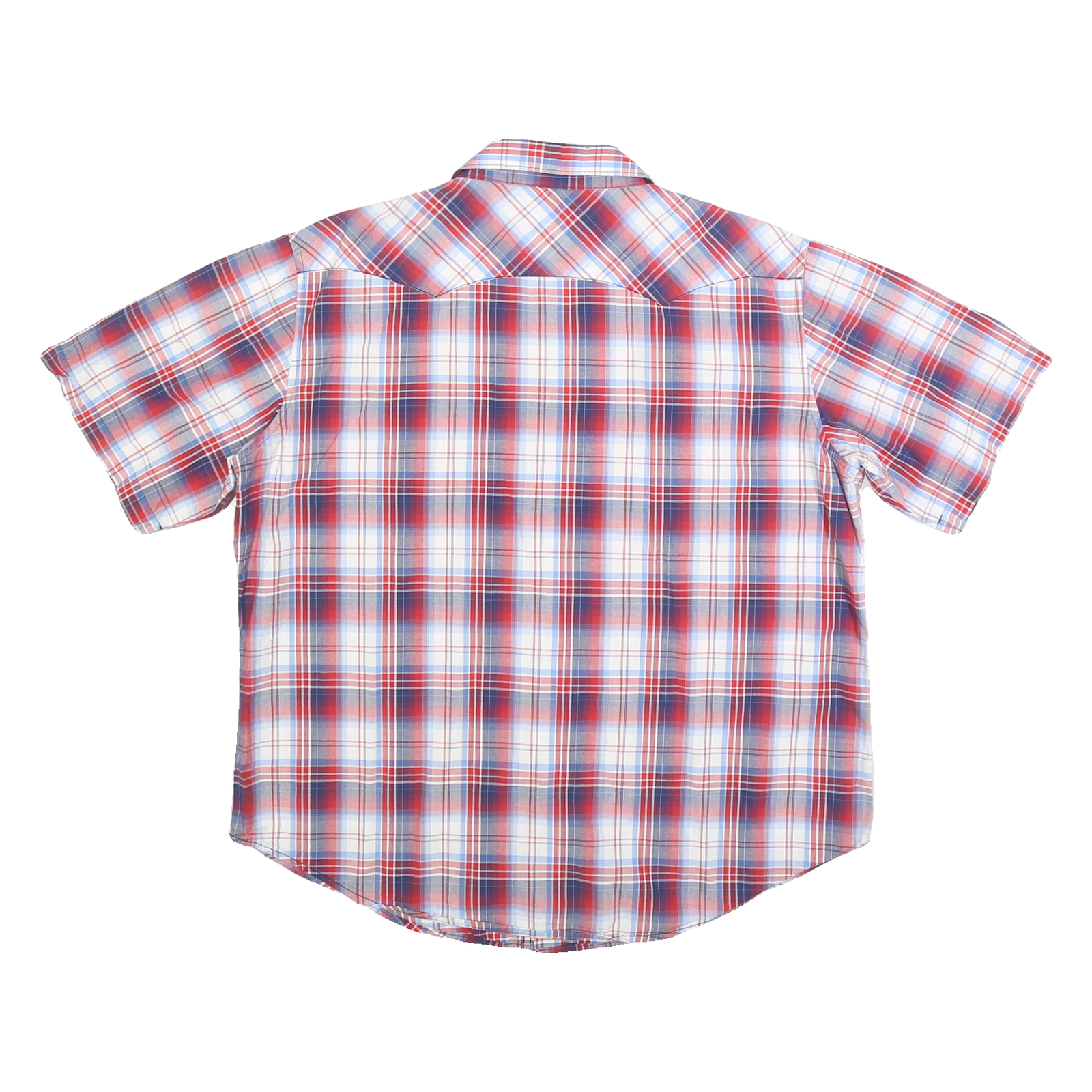 WRANGLER Mens Blue Red & White Plaid Shirt L Classic Cotton Blend Short Sleeve