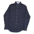 TOMMY HILFIGER Mens Navy Blue Stylish Cotton Blend Shirt S Button Collar