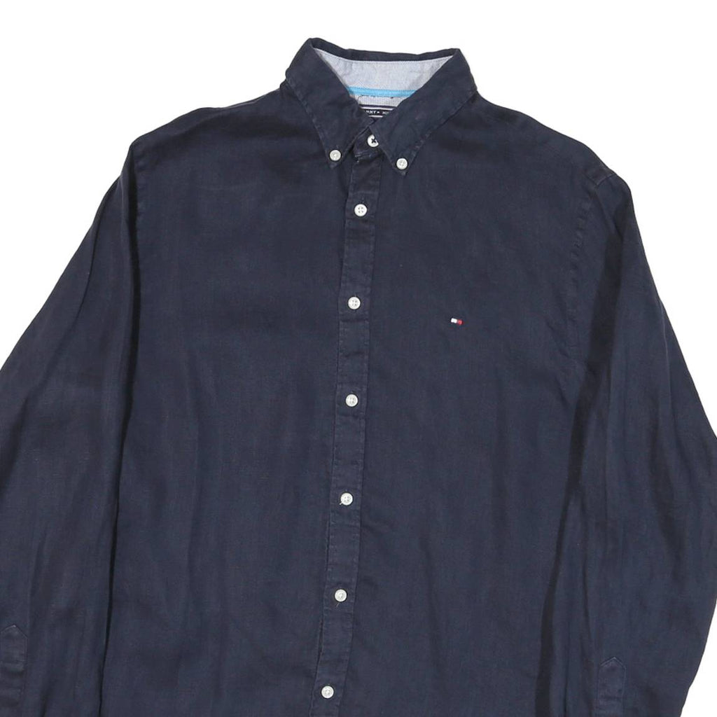 TOMMY HILFIGER Mens Navy Blue Stylish Cotton Blend Shirt S Button Collar