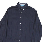 TOMMY HILFIGER Mens Navy Blue Stylish Cotton Blend Shirt S Button Collar
