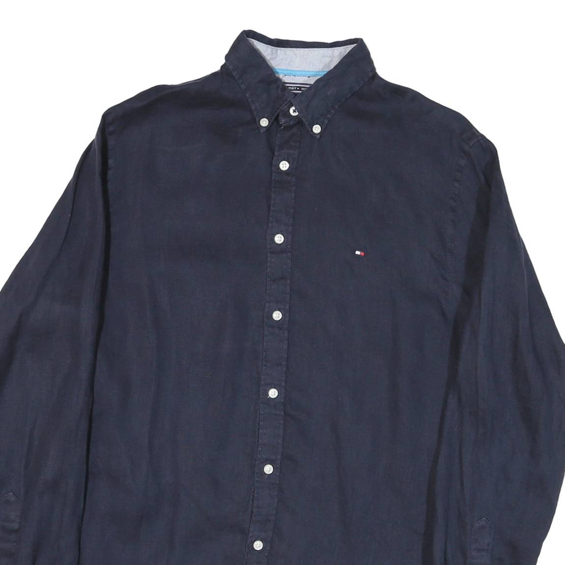 TOMMY HILFIGER Mens Navy Blue Stylish Cotton Blend Shirt S Button Collar