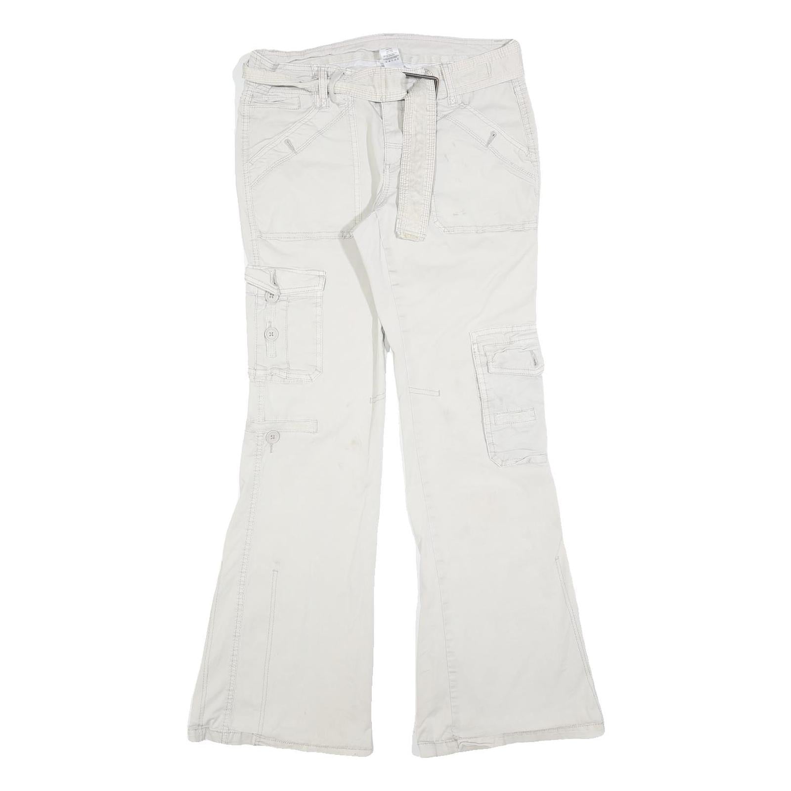 GARAGE Womens Cotton Blend Cream Regular Flared Trousers W30 L32 Casual Utility