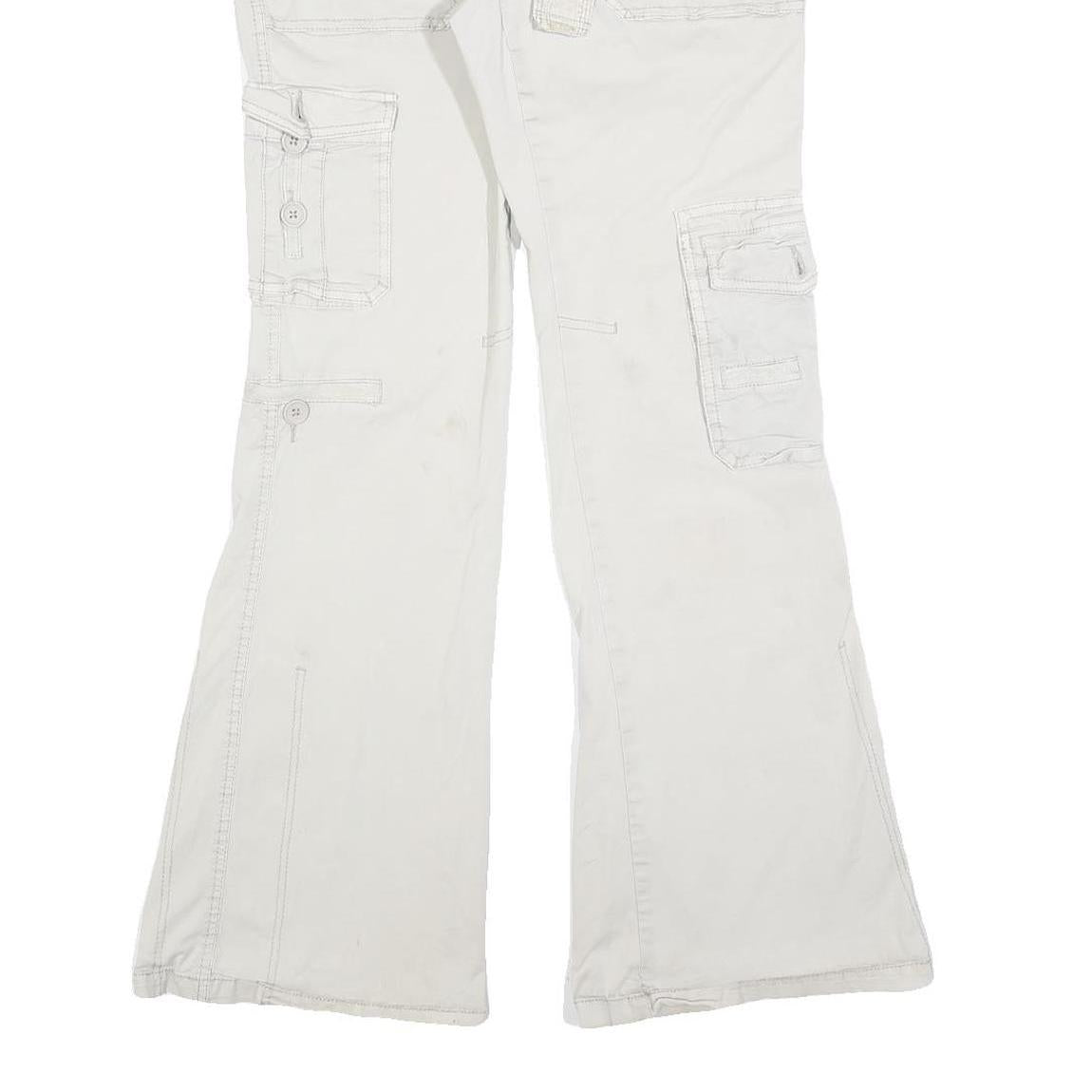 GARAGE Womens Cotton Blend Cream Regular Flared Trousers W30 L32 Casual Utility