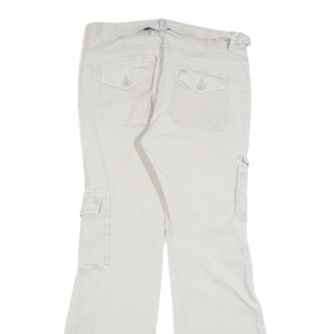 GARAGE Womens Cotton Blend Cream Regular Flared Trousers W30 L32 Casual Utility