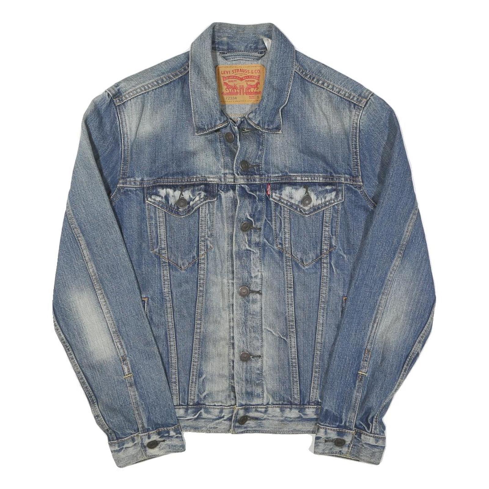 LEVI'S Mens Blue Cotton Denim Jacket S Button Plain Classic Style Casual