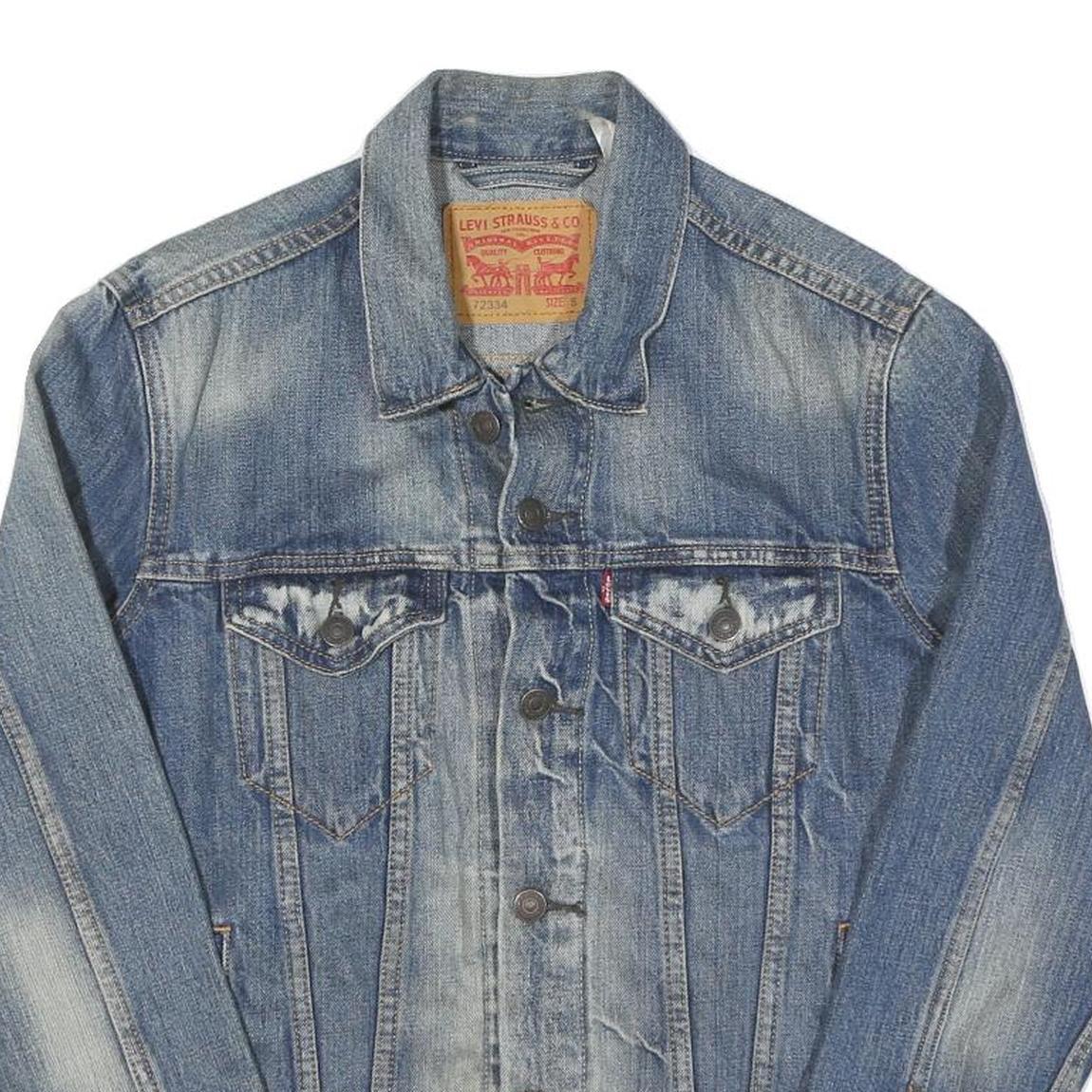 LEVI'S Mens Blue Cotton Denim Jacket S Button Plain Classic Style Casual