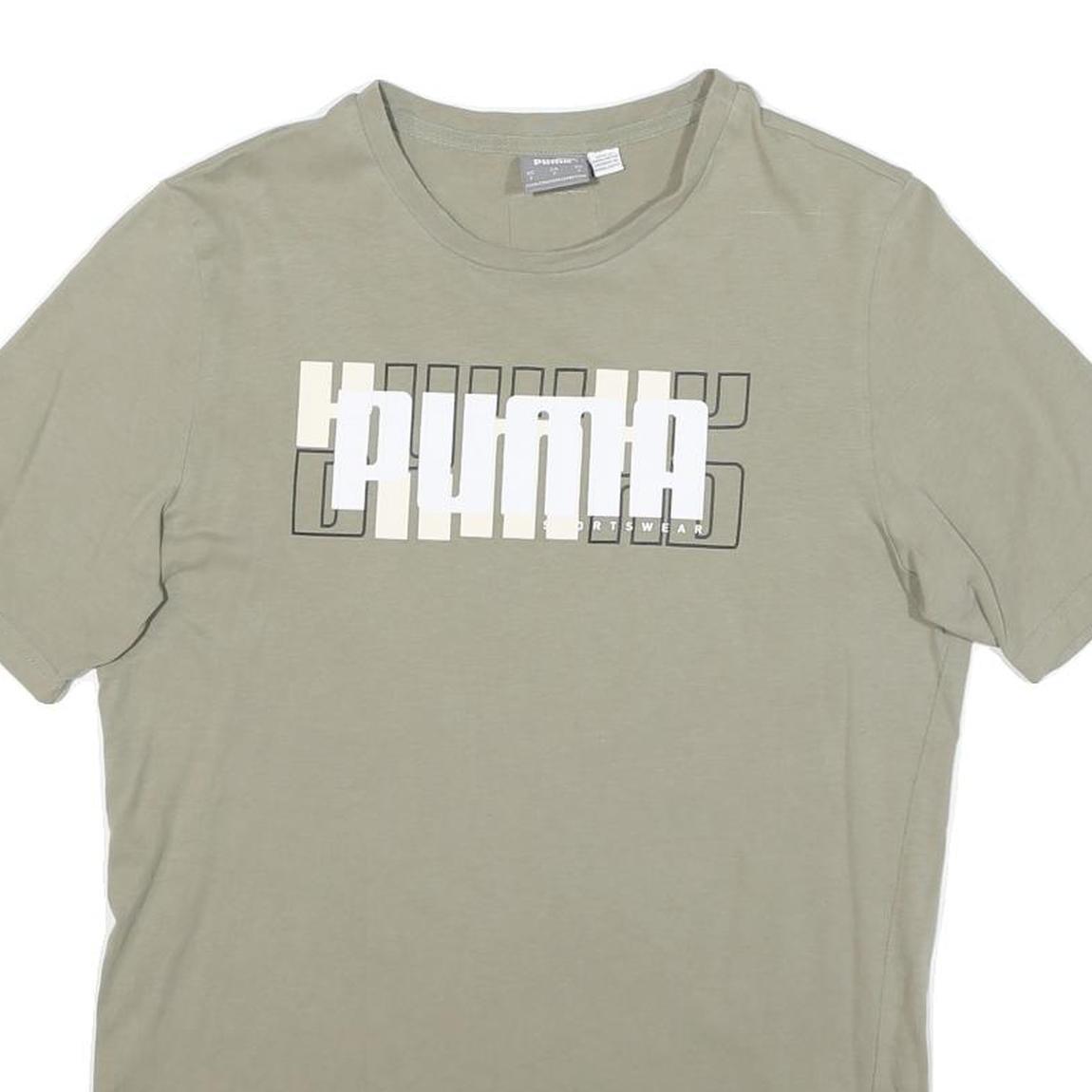 PUMA Mens Beige Graphic T-Shirt S Short Sleeve Crew Neck Casual Cotton Blend