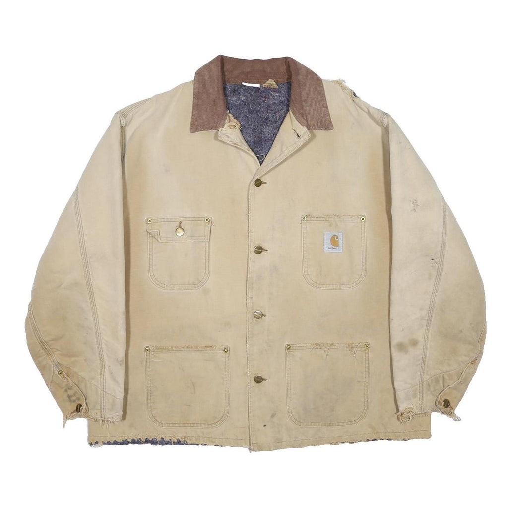 CARHARTT Blanket Lined Mens Beige Cotton Workwear Chore Jacket XL Distressed