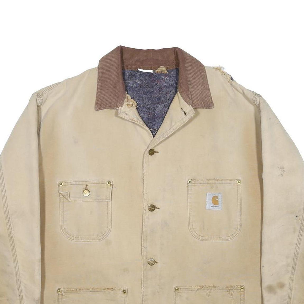 CARHARTT Blanket Lined Mens Beige Cotton Workwear Chore Jacket XL Distressed