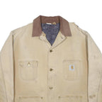 CARHARTT Blanket Lined Mens Beige Cotton Workwear Chore Jacket XL Distressed