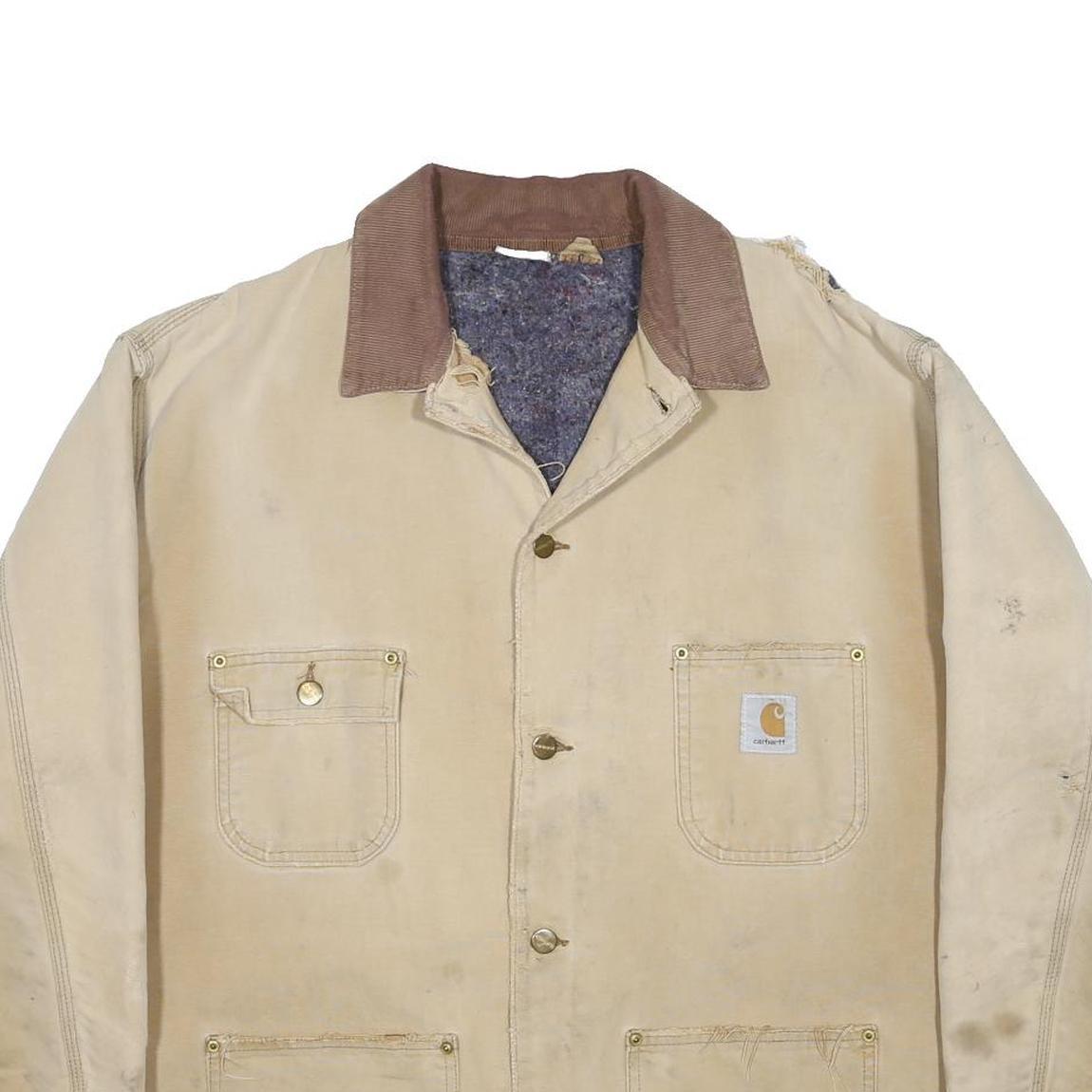 CARHARTT Blanket Lined Mens Beige Cotton Workwear Chore Jacket XL Distressed