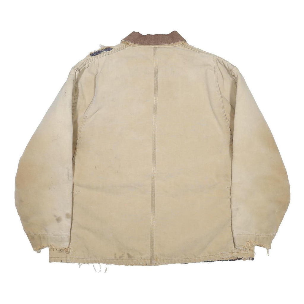 CARHARTT Blanket Lined Mens Beige Cotton Workwear Chore Jacket XL Distressed
