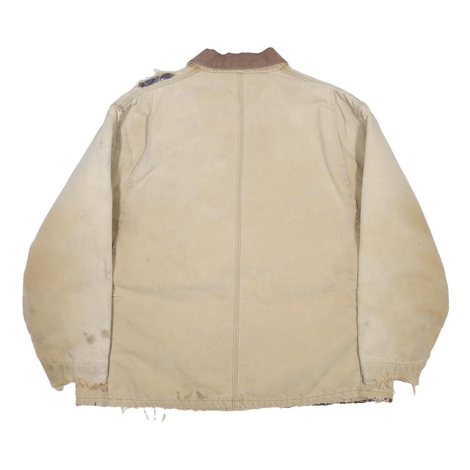 CARHARTT Blanket Lined Mens Beige Cotton Workwear Chore Jacket XL Distressed
