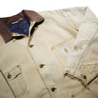 CARHARTT Blanket Lined Mens Beige Cotton Workwear Chore Jacket XL Distressed