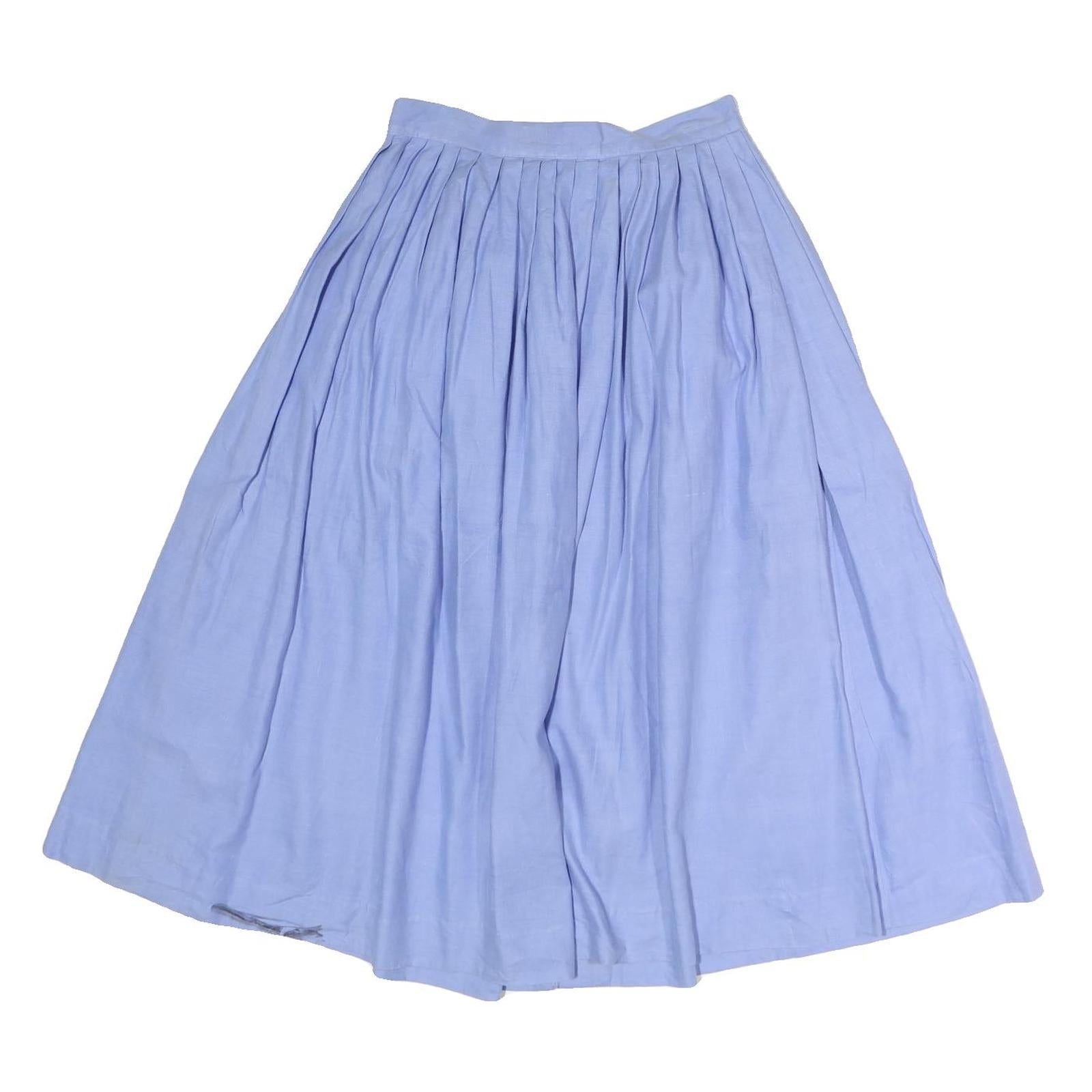 CAMBRIDGE SPIRIT Womens Blue Button Front Pleated Midi Cotton Blend Skirt M