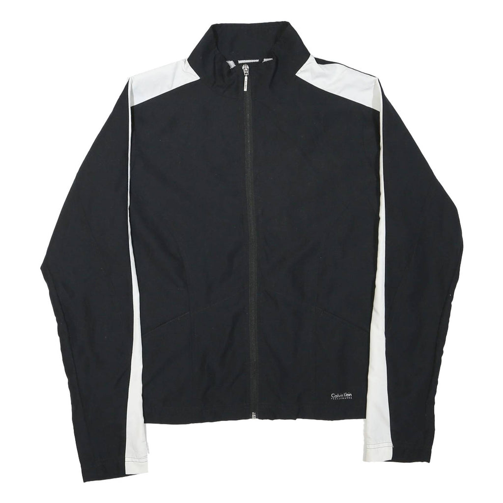 CALVIN KLEIN Mens Black & White Zip Jacket M Polyester Blend Plain Lightweight