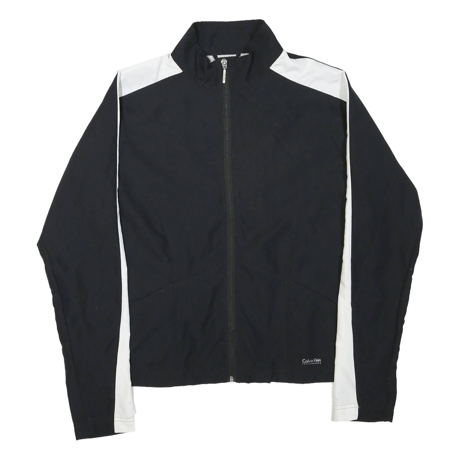CALVIN KLEIN Mens Black & White Zip Jacket M Polyester Blend Plain Lightweight