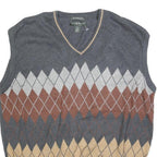 LYLE & SCOTT Mens Grey Brown Beige Argyle Pattern V-Neck Cotton Jumper Vest M