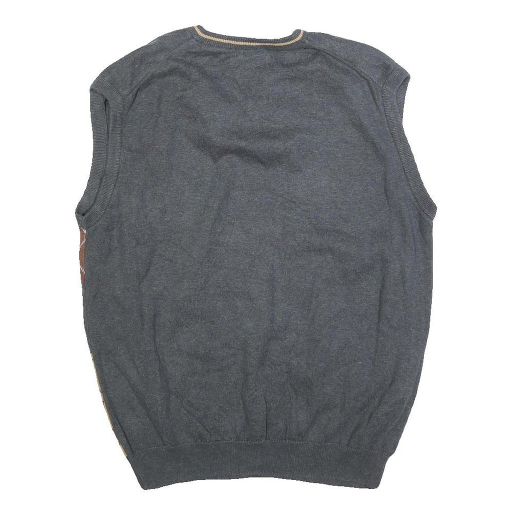 LYLE & SCOTT Mens Grey Brown Beige Argyle Pattern V-Neck Cotton Jumper Vest M