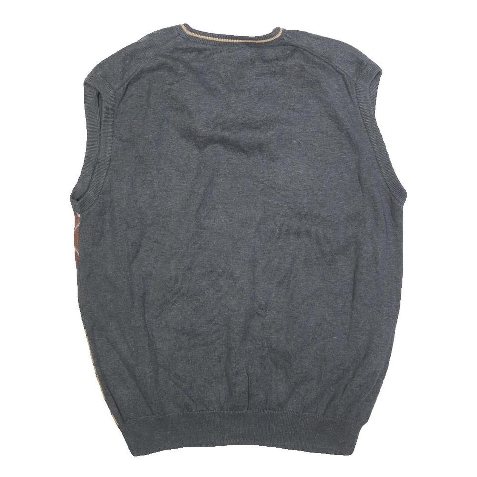 LYLE & SCOTT Mens Grey Brown Beige Argyle Pattern V-Neck Cotton Jumper Vest M