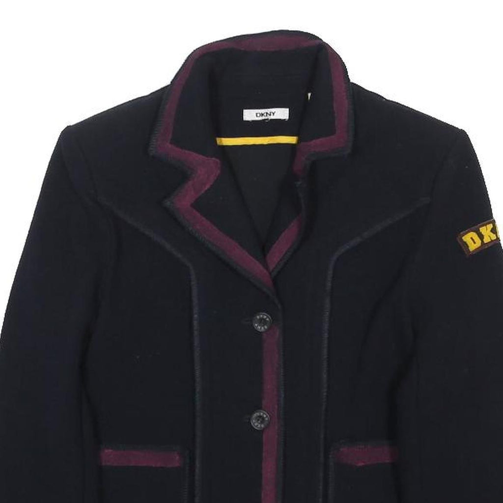 DKNY Womens Black & Burgundy Wool Blend Button Jacket XS Tailored Plain