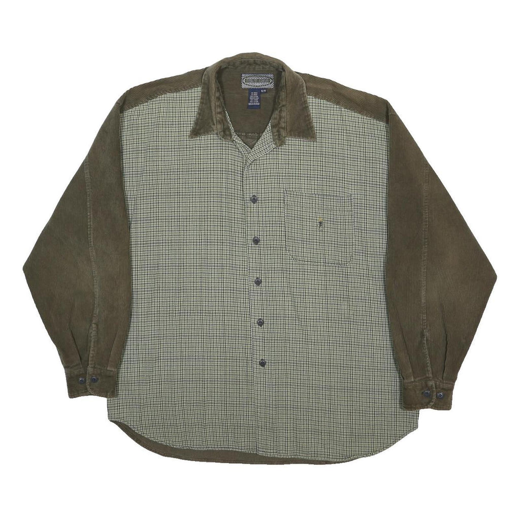 POINT ZERO Mens Green & Olive Long Sleeve Cotton Shirt XL Corduroy Contrast