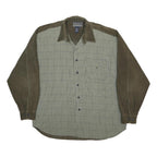 POINT ZERO Mens Green & Olive Long Sleeve Cotton Shirt XL Corduroy Contrast