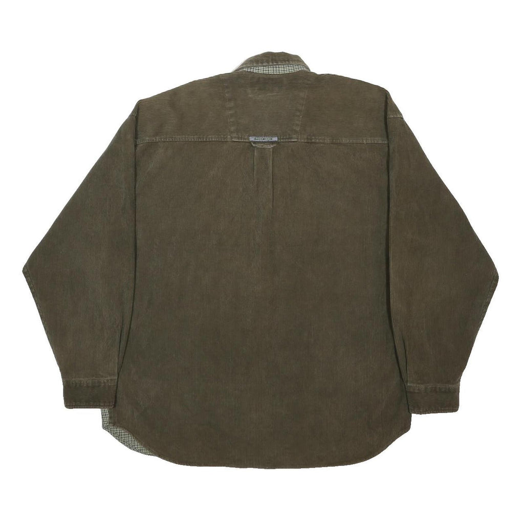 POINT ZERO Mens Green & Olive Long Sleeve Cotton Shirt XL Corduroy Contrast