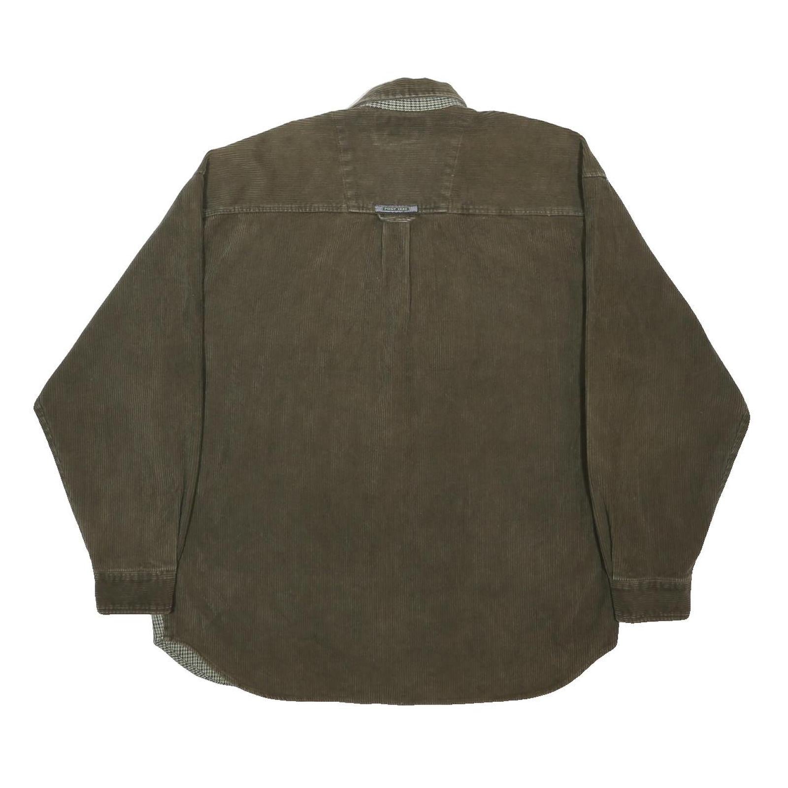 POINT ZERO Mens Green & Olive Long Sleeve Cotton Shirt XL Corduroy Contrast