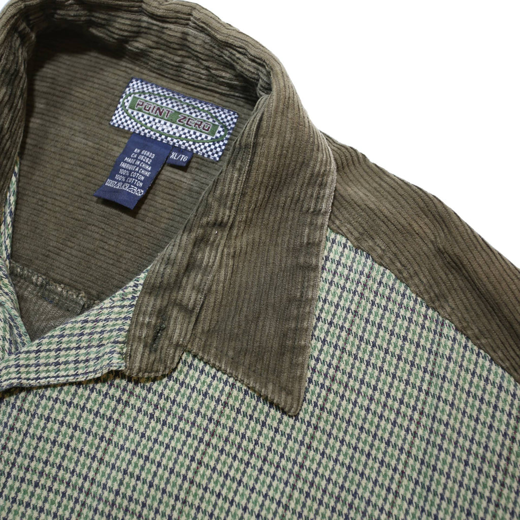 POINT ZERO Mens Green & Olive Long Sleeve Cotton Shirt XL Corduroy Contrast