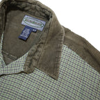 POINT ZERO Mens Green & Olive Long Sleeve Cotton Shirt XL Corduroy Contrast