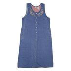 WHITE STAG Womens Blue Denim Cotton Sleeveless Button Midi Dress Embroidered