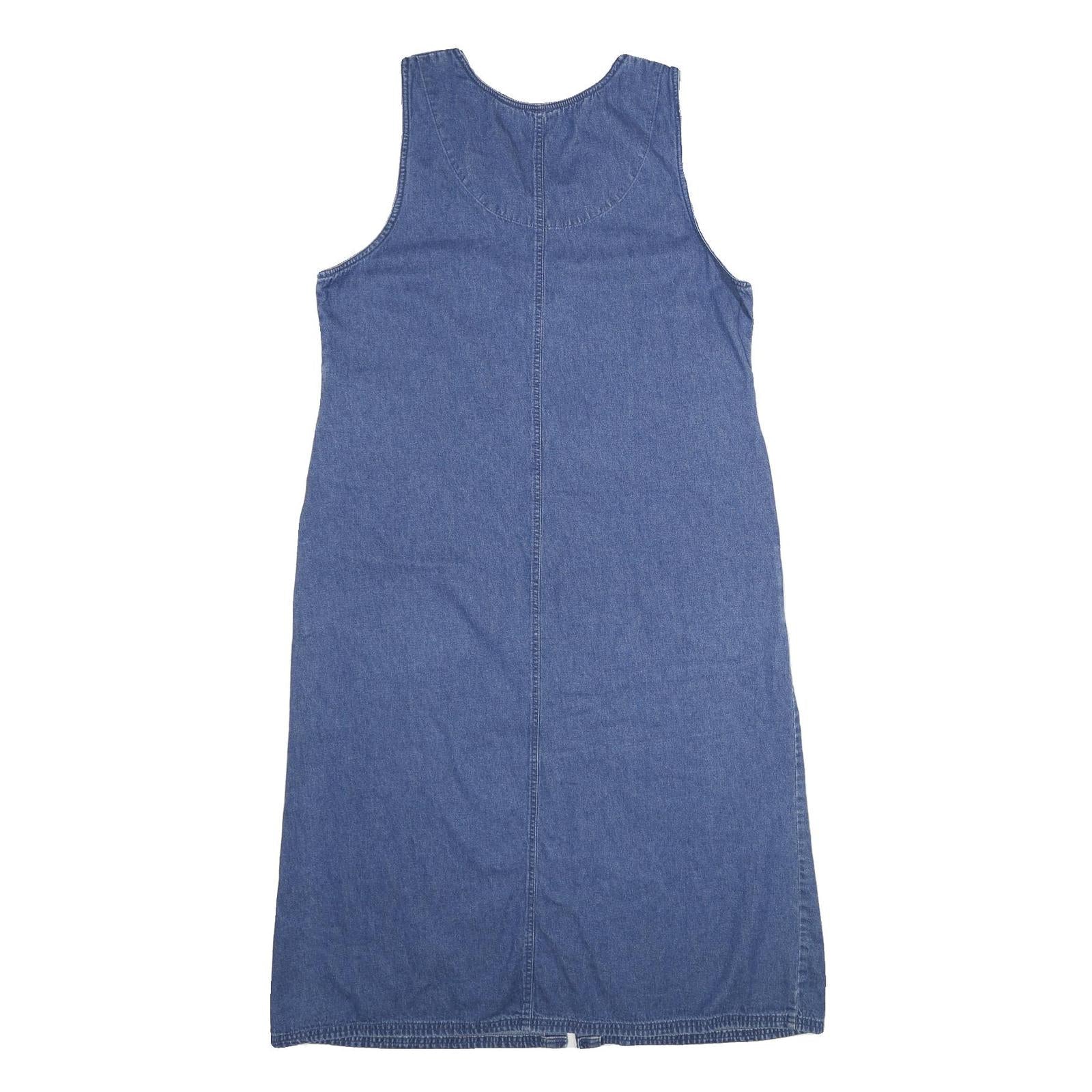 WHITE STAG Womens Blue Denim Cotton Sleeveless Button Midi Dress Embroidered