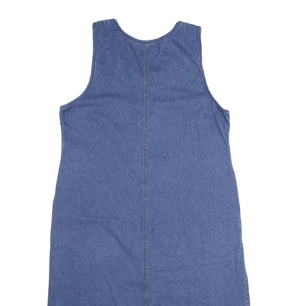 WHITE STAG Womens Blue Denim Cotton Sleeveless Button Midi Dress Embroidered