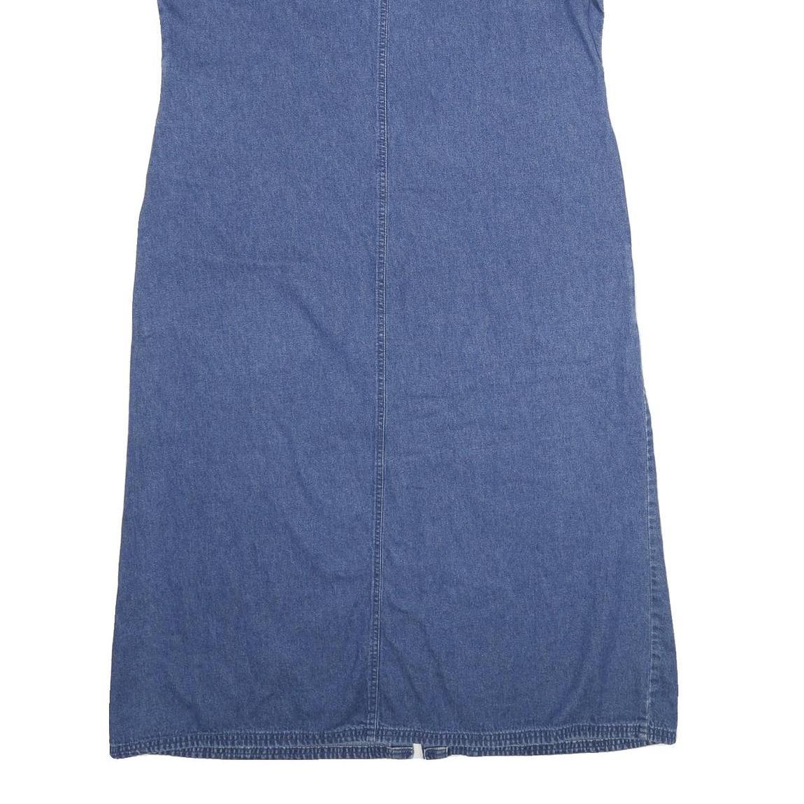 WHITE STAG Womens Blue Denim Cotton Sleeveless Button Midi Dress Embroidered