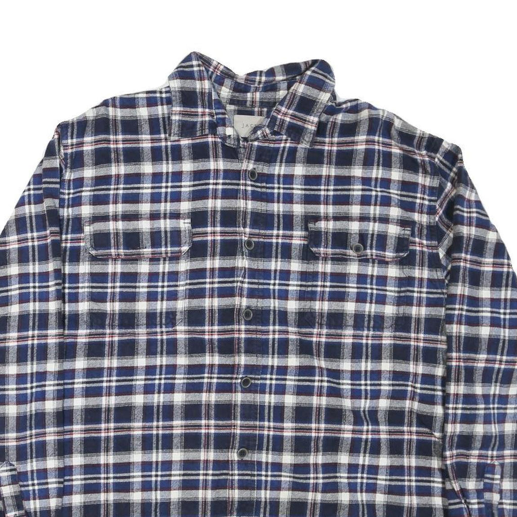 JACHS Mens Blue & White Check Shirt XL Cotton Blend Button Front Casual