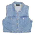 MOLLY MALLOY Womens Blue Denim Button Cotton Blend Jacket S Casual Sleeveless