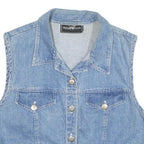 MOLLY MALLOY Womens Blue Denim Button Cotton Blend Jacket S Casual Sleeveless