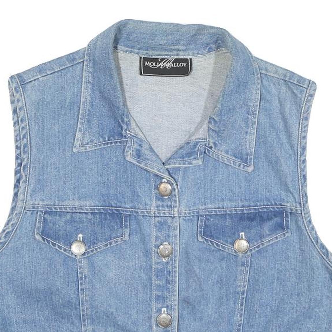 MOLLY MALLOY Womens Blue Denim Button Cotton Blend Jacket S Casual Sleeveless