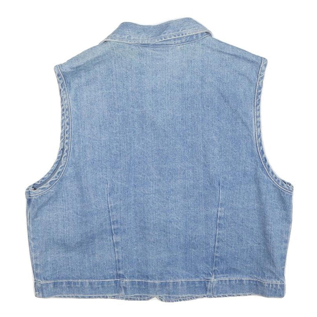 MOLLY MALLOY Womens Blue Denim Button Cotton Blend Jacket S Casual Sleeveless
