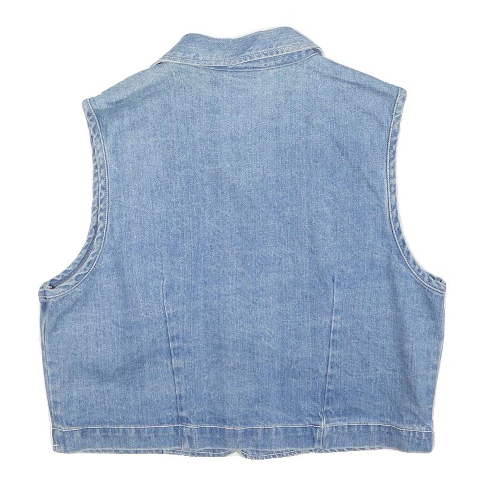 MOLLY MALLOY Womens Blue Denim Button Cotton Blend Jacket S Casual Sleeveless