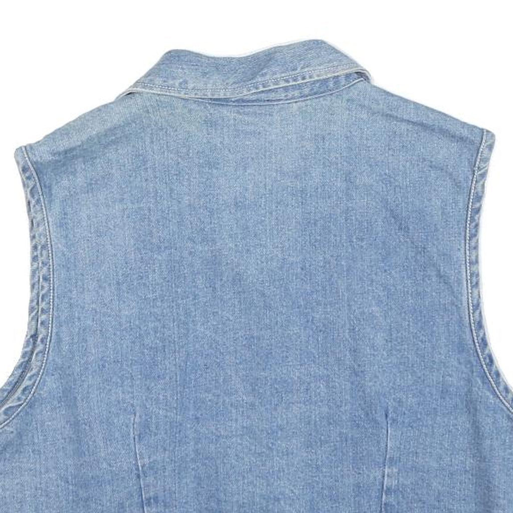 MOLLY MALLOY Womens Blue Denim Button Cotton Blend Jacket S Casual Sleeveless