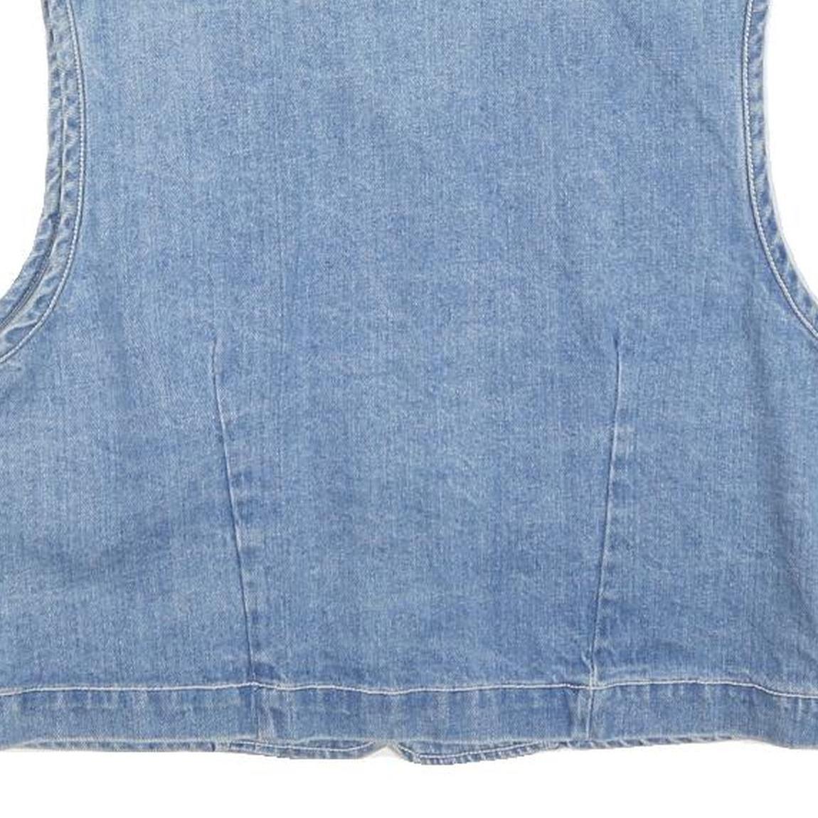 MOLLY MALLOY Womens Blue Denim Button Cotton Blend Jacket S Casual Sleeveless