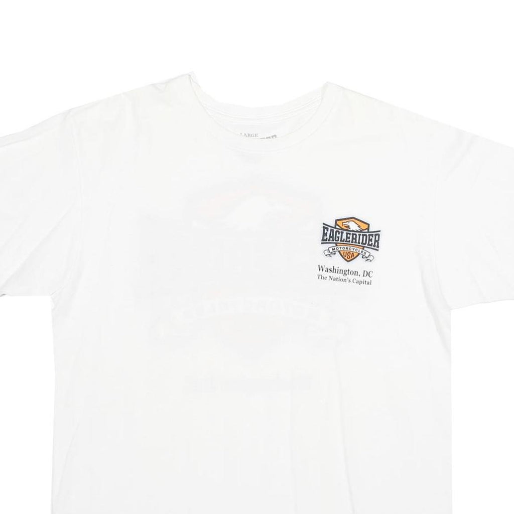 EAGLE RIDER Mens White & Orange Graphic T-Shirt L Short Sleeve Crew Neck