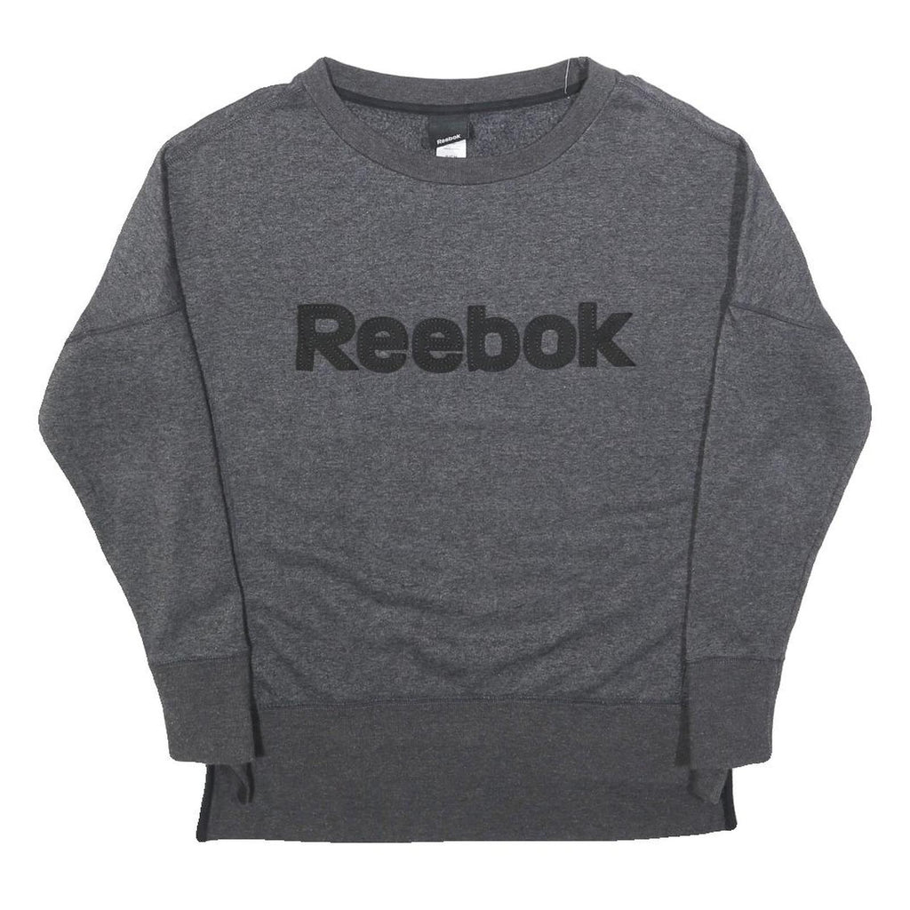 REEBOK Womens Grey Cotton Blend Crew Neck S Logo Print Sweatshirt Pullover